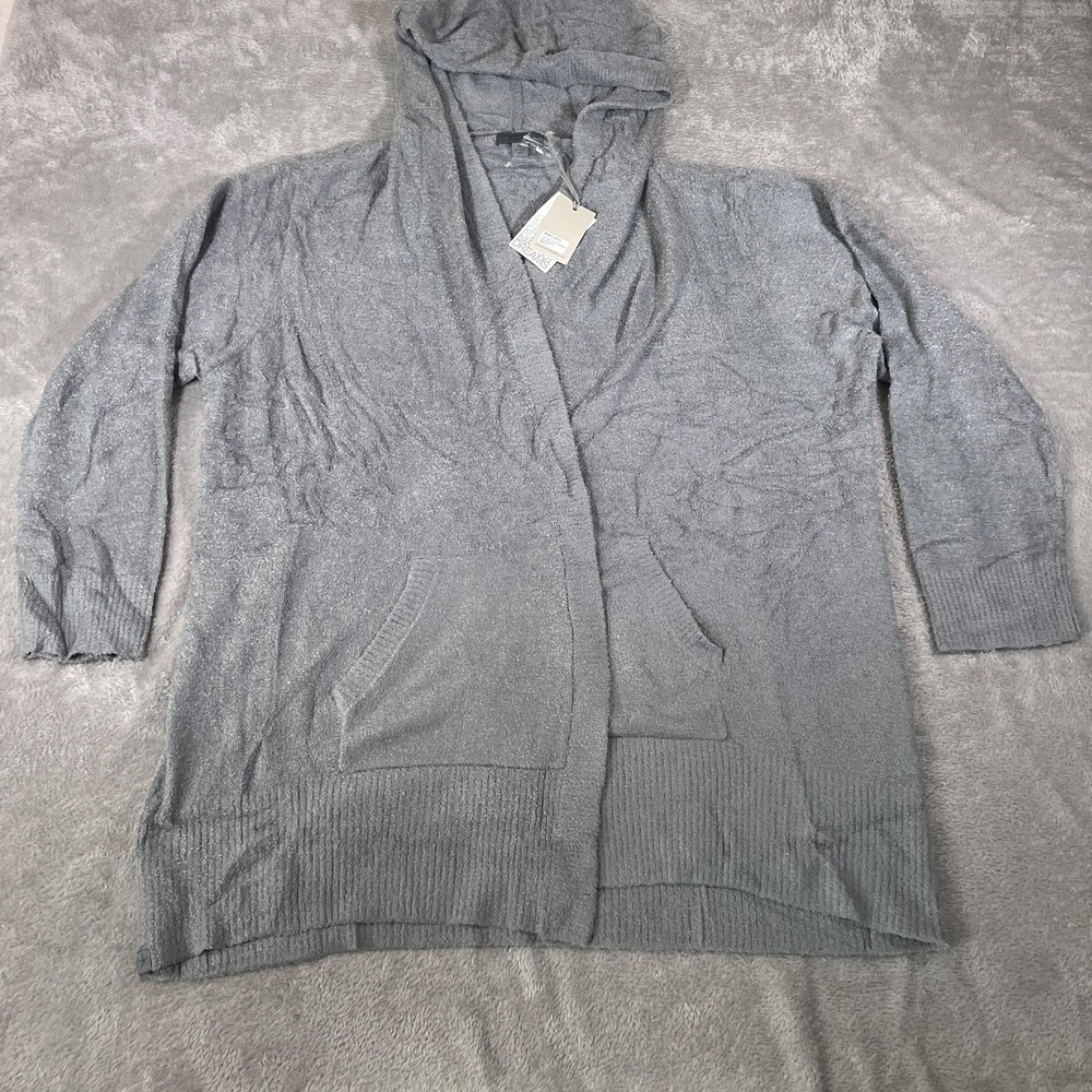 Barefoot Dreams Sweater Womens 2X CozyChic Lite Hooded Cardigan Blue Open Front